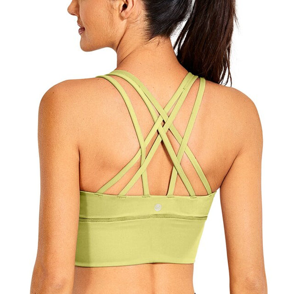 Wirefree Padded Strappy Yoga Bra Longline Medium Impact Sports Bras For Women
