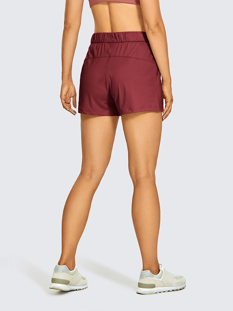 Women's Stretch Lightweight Athletic Shorts Elastic Waist Drawstring Travel Workout Shorts with Pockets - 3.5"