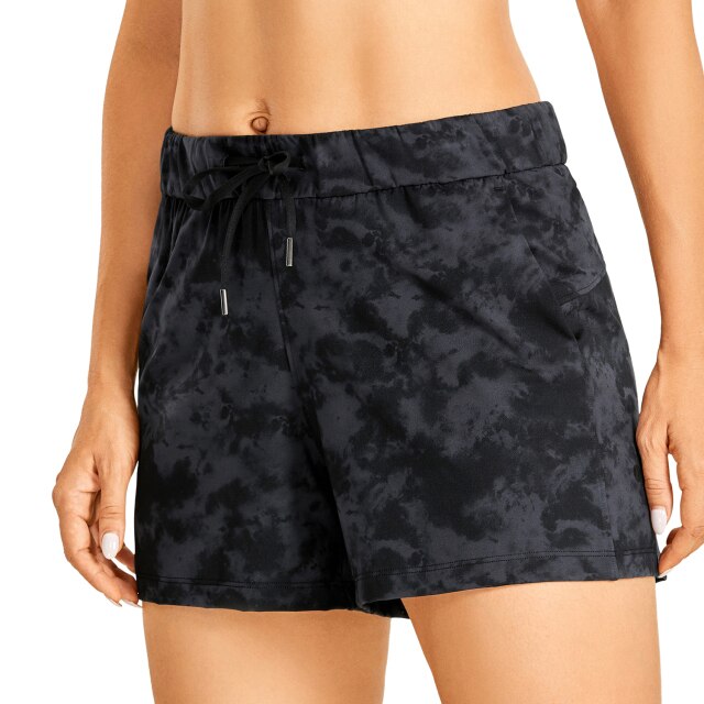 Women's Stretch Lightweight Athletic Shorts Elastic Waist Drawstring Travel Workout Shorts with Pockets - 3.5"