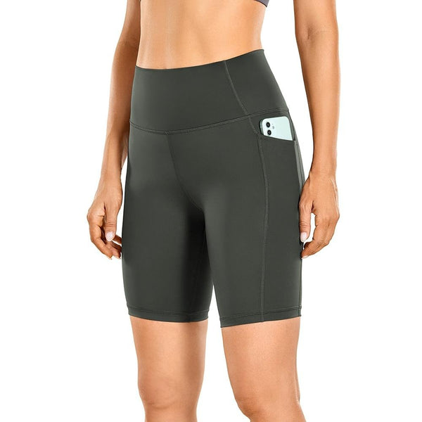 Naked Feeling Biker Shorts with Pockets - 8'' Women's High Waisted Yoga Shorts Fitness Running Shorts