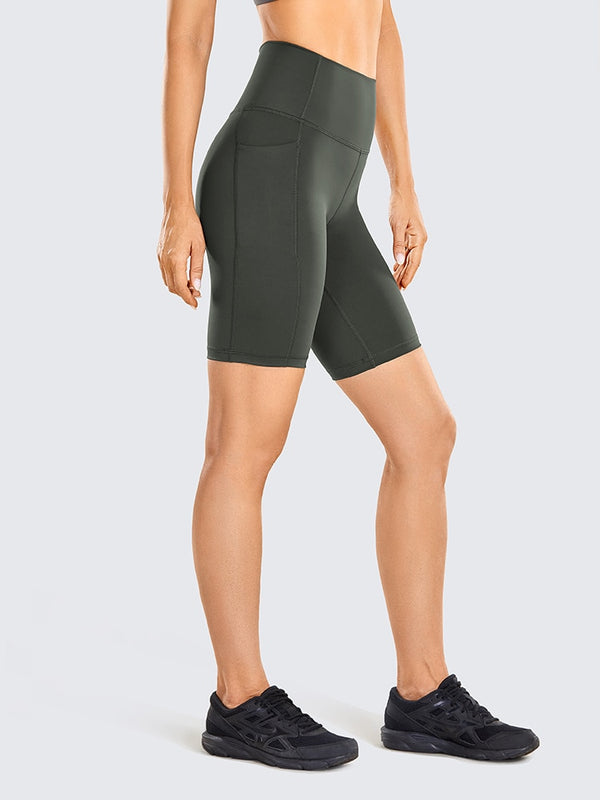 Naked Feeling Biker Shorts with Pockets - 8'' Women's High Waisted Yoga Shorts Fitness Running Shorts