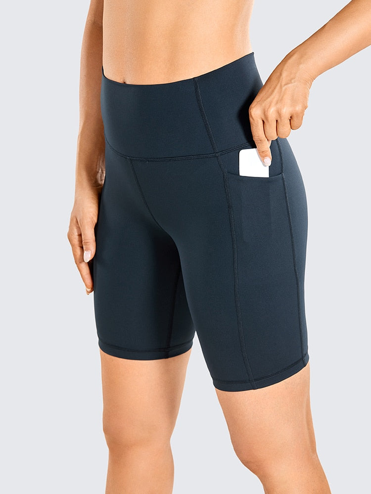 Naked Feeling Biker Shorts with Pockets - 8'' Women's High Waisted Yoga Shorts Fitness Running Shorts