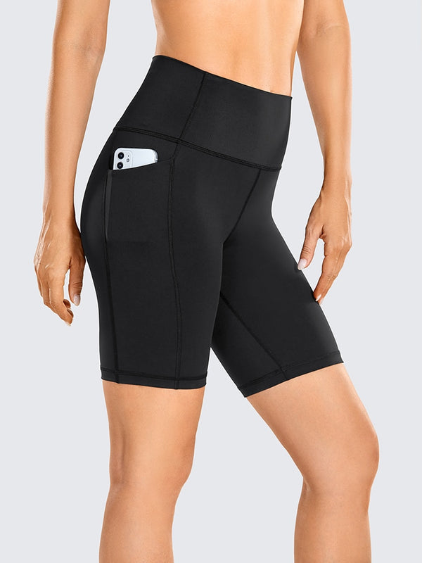 Naked Feeling Biker Shorts with Pockets - 8'' Women's High Waisted Yoga Shorts Fitness Running Shorts