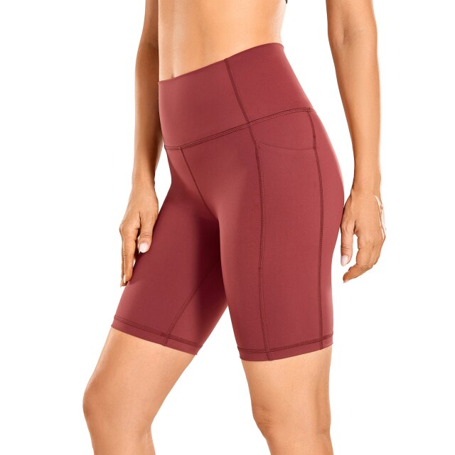 Naked Feeling Biker Shorts with Pockets - 8'' Women's High Waisted Yoga Shorts Fitness Running Shorts