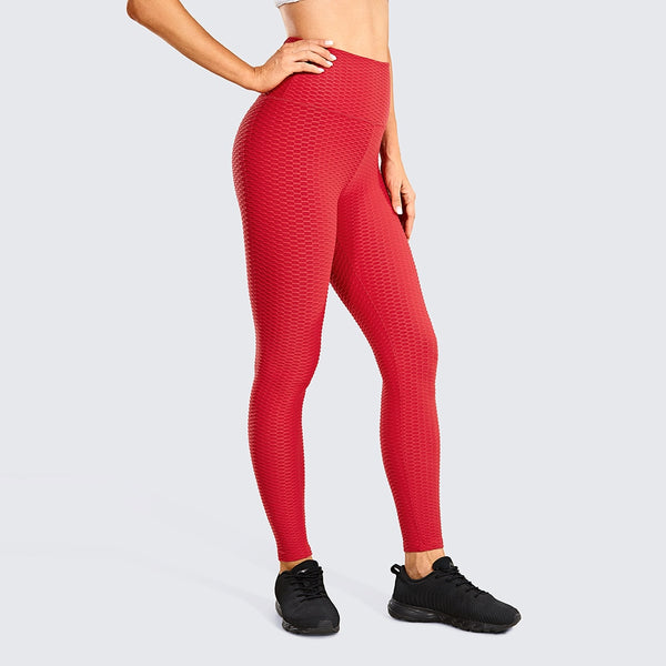 Women's High Waisted Compression Running Yoga Pants Textured Butt Lift Workout Leggings with Pocket -25 inches