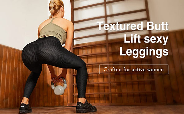 Women's High Waisted Compression Running Yoga Pants Textured Butt Lift Workout Leggings with Pocket -25 inches