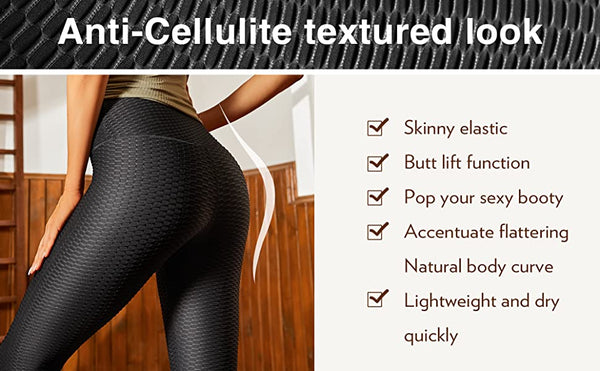 Women's High Waisted Compression Running Yoga Pants Textured Butt Lift Workout Leggings with Pocket -25 inches