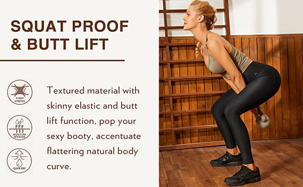 Women's High Waisted Compression Running Yoga Pants Textured Butt Lift Workout Leggings with Pocket -25 inches