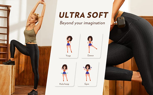 Women's High Waisted Compression Running Yoga Pants Textured Butt Lift Workout Leggings with Pocket -25 inches