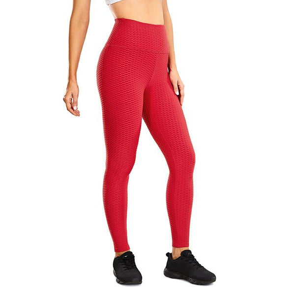 Women's High Waisted Compression Running Yoga Pants Textured Butt Lift Workout Leggings with Pocket -25 inches