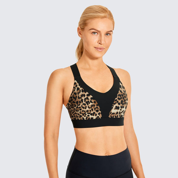 Women's Strappy Sports Bra Criss Cross Back Medium Imapct Wirefree Padded Yoga Bra