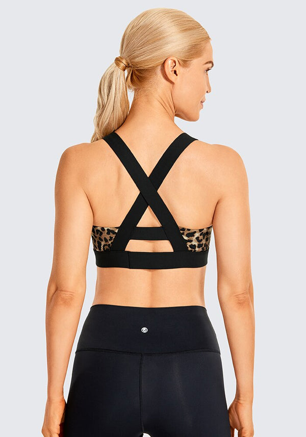 Women's Strappy Sports Bra Criss Cross Back Medium Imapct Wirefree Padded Yoga Bra