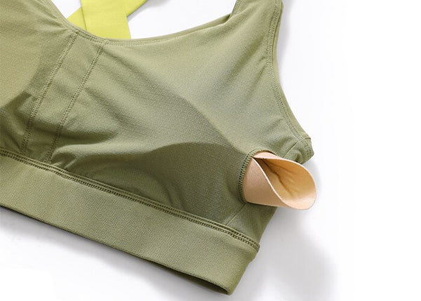 Women's Strappy Sports Bra Criss Cross Back Medium Imapct Wirefree Padded Yoga Bra