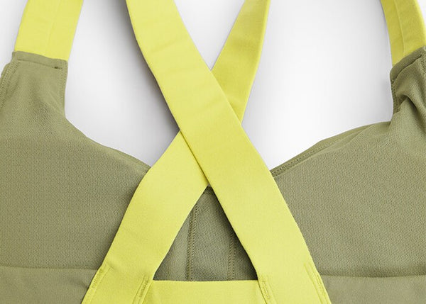 Women's Strappy Sports Bra Criss Cross Back Medium Imapct Wirefree Padded Yoga Bra