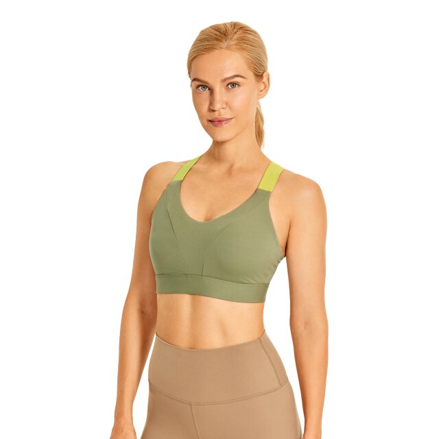 Women's Strappy Sports Bra Criss Cross Back Medium Imapct Wirefree Padded Yoga Bra