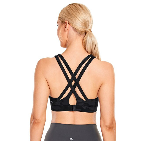 Women's Sexy Stappy Sports Bras Hook-and-eye Closure Wireless Padded Workout Yoga Bra Tops