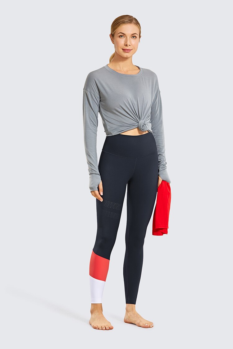 Women's Seamless High Waisted Leggings Naked Feeling Ventilation Holes Workout Pants with Pocket - 25 Inches