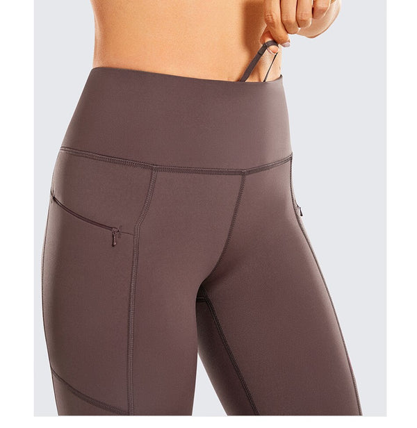 Women's Naked Feeling High Waisted Yoga Pants Gym Tights Soft Workout Leggings with Zip Pockets- 28 Inches