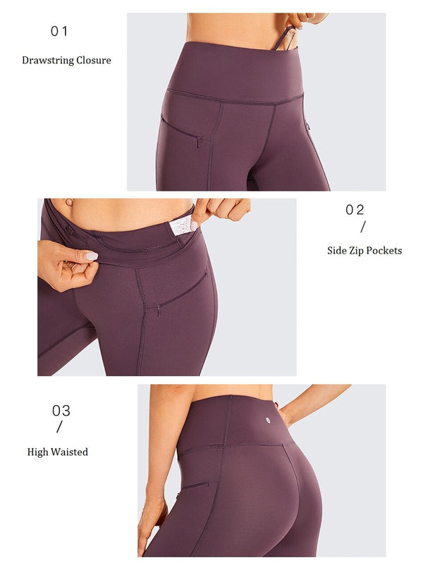 Women's Naked Feeling High Waisted Yoga Pants Gym Tights Soft Workout Leggings with Zip Pockets- 28 Inches