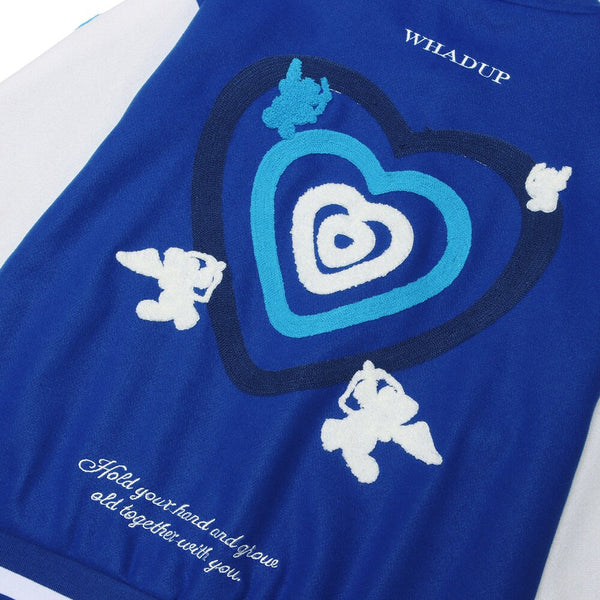 Jacket Men Heart-shaped Patches Letter Embroidery Patchwork Color Sleeve Coat Harajuku College Style Varsity Streetwear