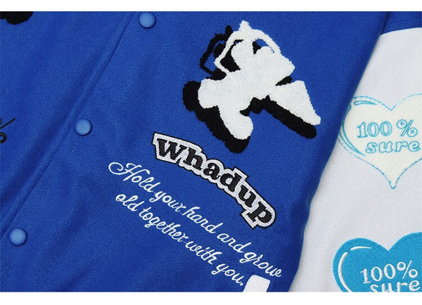 Jacket Men Heart-shaped Patches Letter Embroidery Patchwork Color Sleeve Coat Harajuku College Style Varsity Streetwear