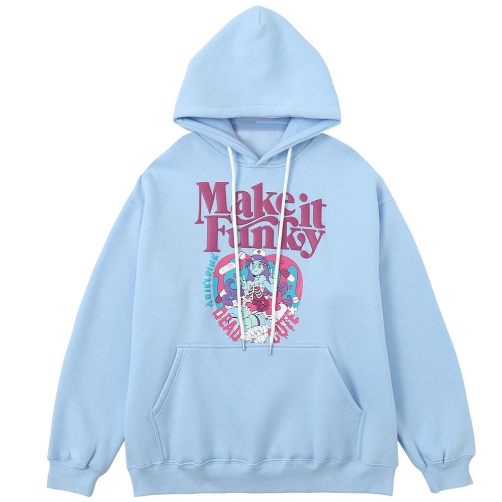 Hoodie Men Cute Comics Girl Heart-shaped Print Fleece Pullover Big pocket College Style Casual Japanese Tops Streetwear