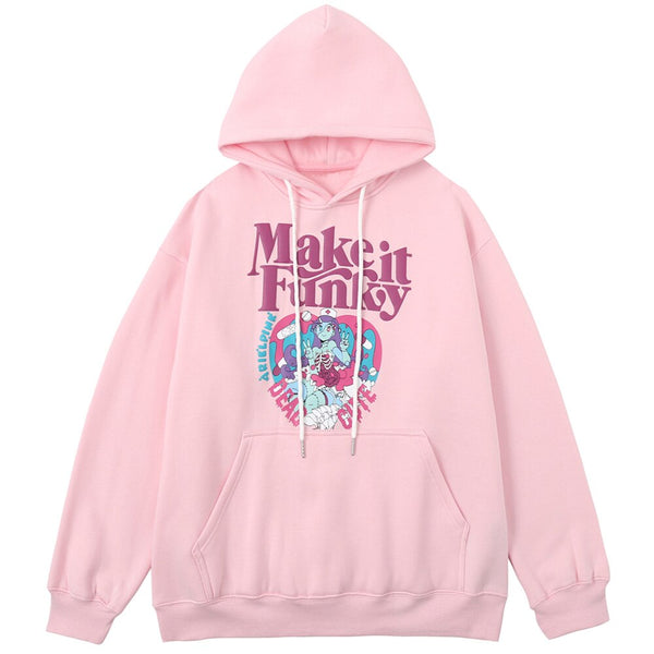 Hoodie Men Cute Comics Girl Heart-shaped Print Fleece Pullover Big pocket College Style Casual Japanese Tops Streetwear