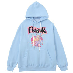 Hoodies Men Cartoon Comics Girl Letter Graffiti Fleece Pullovers College Style Casual Loose Cozy Tops Streetwear Couple