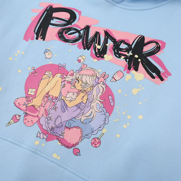 Hoodies Men Cartoon Comics Girl Letter Graffiti Fleece Pullovers College Style Casual Loose Cozy Tops Streetwear Couple