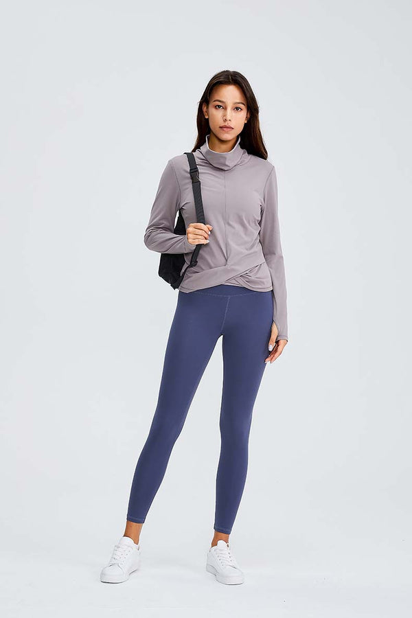 Naked Feel Turtle Neck Yoga Long Sleeve Shirts Women Plain Sport Fitness Long Sleeve Top Pullover with Thumb Hole