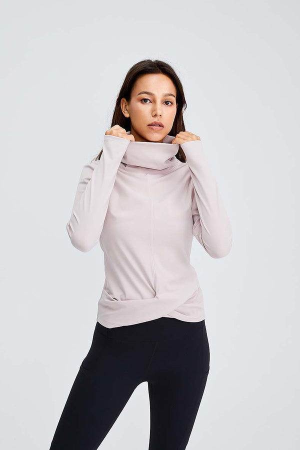 Naked Feel Turtle Neck Yoga Long Sleeve Shirts Women Plain Sport Fitness Long Sleeve Top Pullover with Thumb Hole