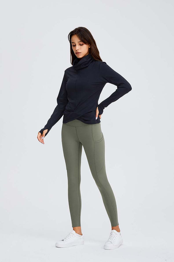 Naked Feel Turtle Neck Yoga Long Sleeve Shirts Women Plain Sport Fitness Long Sleeve Top Pullover with Thumb Hole