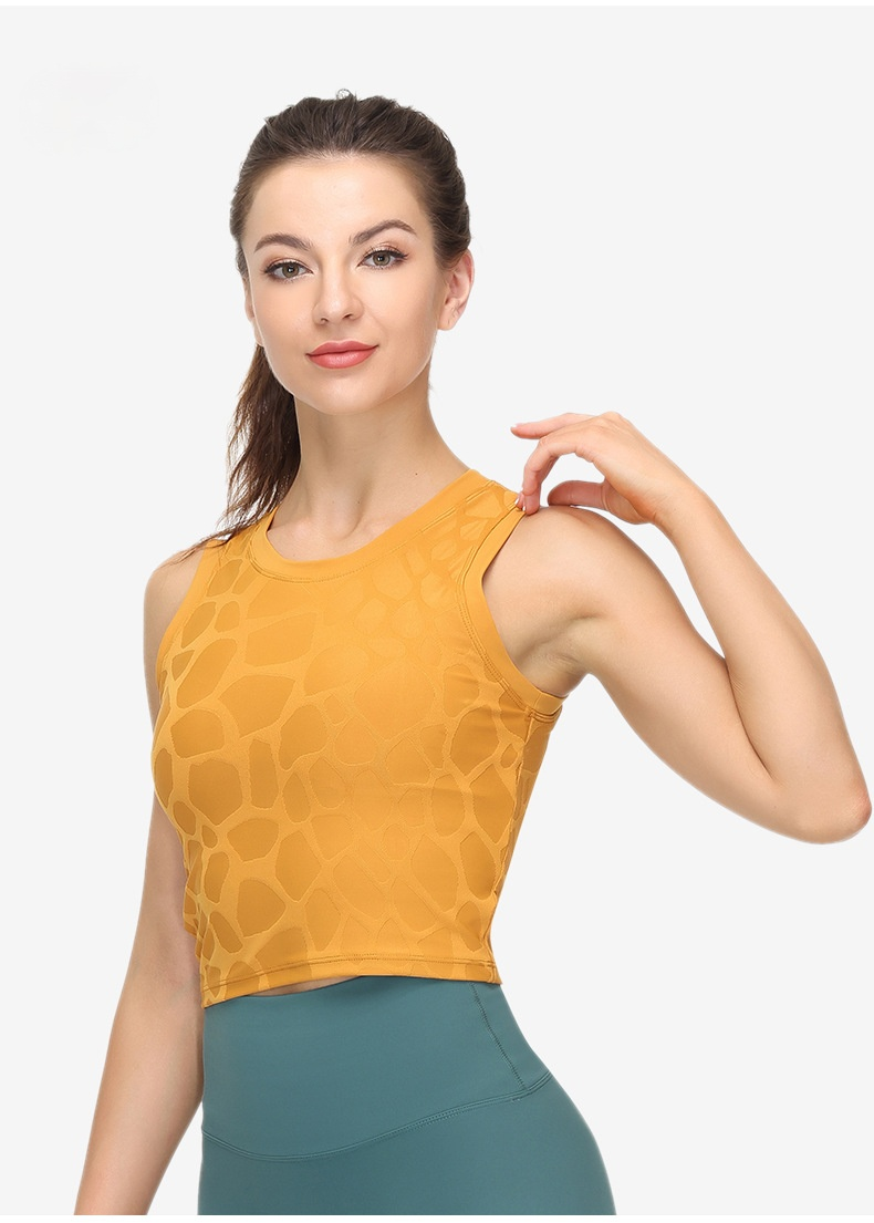 Giraffe Jacquard Padded Gym Sport Tank Tops Women Stretch Sweak-wicking Fitness Workout Vest Crop Tops with Chest Pads