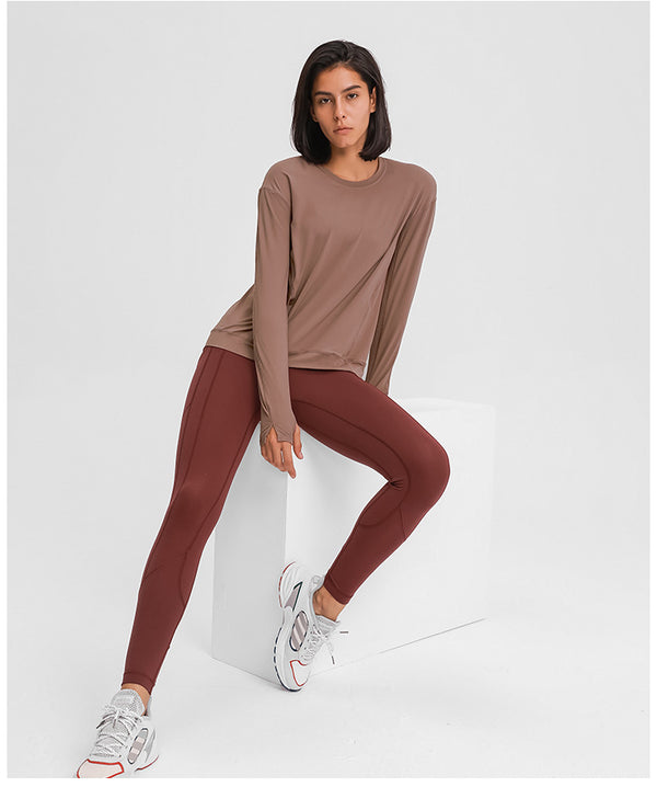 Loose Fit Sport Training Workout Long Sleeve Shirts Women Lightweight Anti-sweat Yoga Fitness Shirts with Thumb Hole