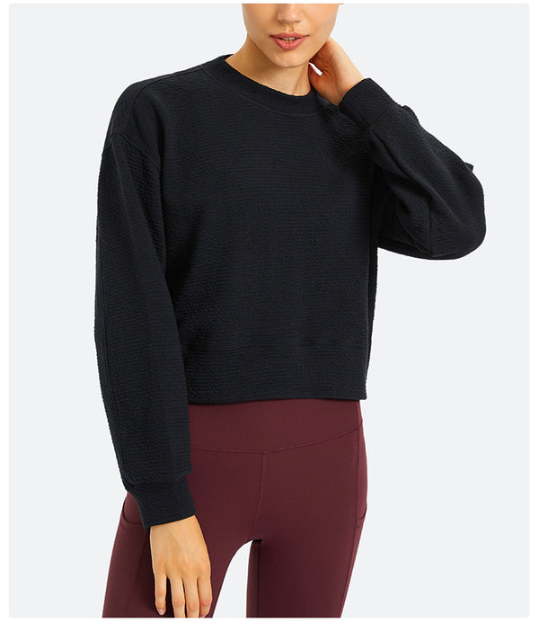 Cozy Exercise Cropped Pullover Long Sleeve Top Women Skin Friendly Leisure Gym Fitness Sport Sweatshirts XS-XL