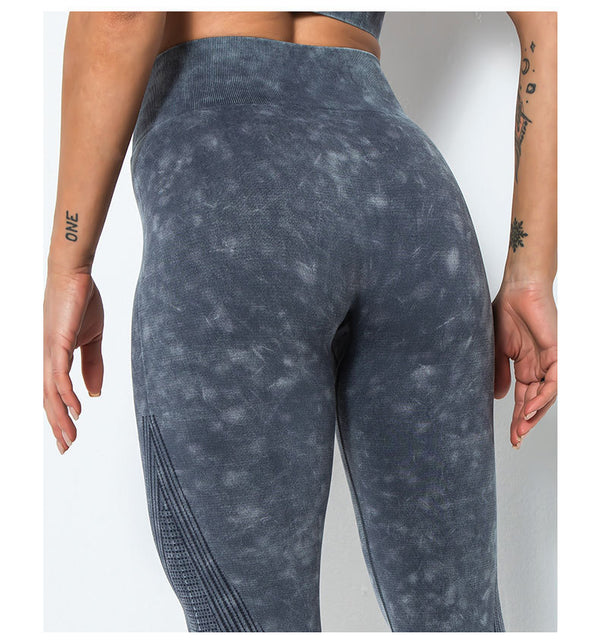 ACID WASH Seamless Workout Training Compression Tights Women High Waist Tummy Control Fitness Sport Legging Yoga Pants