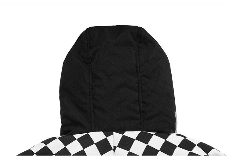 Winter Jacket Men Plaid Print Zipper Pockets Hooded Padded Coat Couple High Street Casual All-match Warm Parkas Outwear