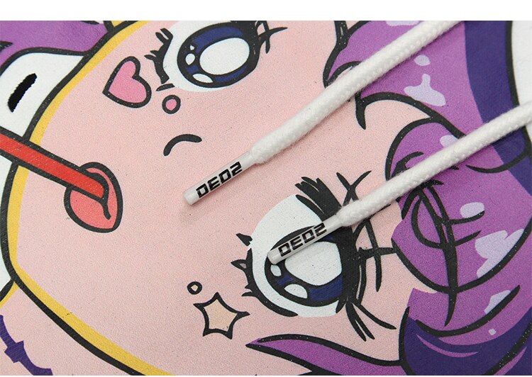 Men Purple Hair Girl Anime Print Plus Velvet Pullover Loose Cozy Fashion Harajuku College Style Otaku Sweatshirt