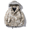 Parka Jacket Men Letter Tie Dye Print Zipper Sleeve Hooded Jackets Coat Winter Harajuku Hip Hop Warm Padded Outwear Men