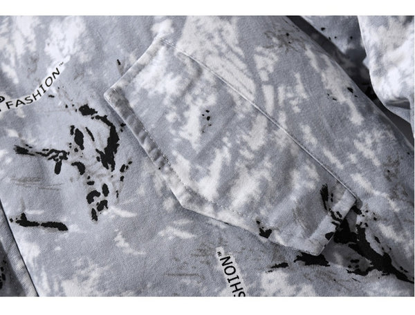 Parka Jacket Men Letter Tie Dye Print Zipper Sleeve Hooded Jackets Coat Winter Harajuku Hip Hop Warm Padded Outwear Men