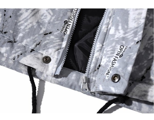 Parka Jacket Men Letter Tie Dye Print Zipper Sleeve Hooded Jackets Coat Winter Harajuku Hip Hop Warm Padded Outwear Men