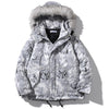 Parka Jacket Men Letter Tie Dye Print Zipper Sleeve Hooded Jackets Coat Winter Harajuku Hip Hop Warm Padded Outwear Men