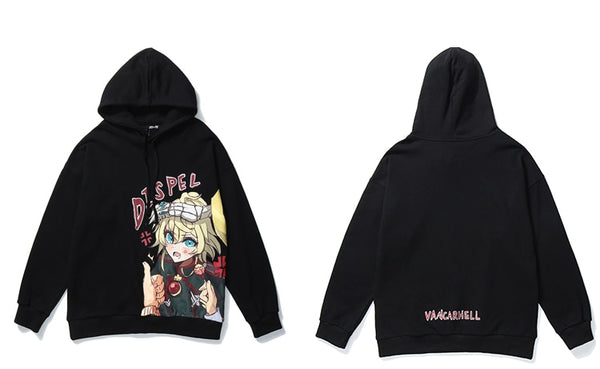 Harajuku Hoodies Men Japanese Ukiyo-e Anime Comics Girl Printed Hooded Pullover Sweatshirt High Street Baggy Streetwear