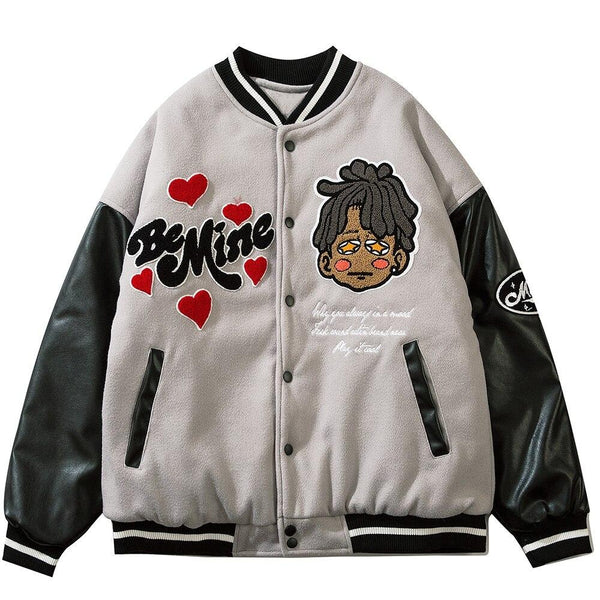 Jacket Men Furry Letter Star Leather Oversized Bomber Coats Couple All-match College Style High Street Baseball Outwear