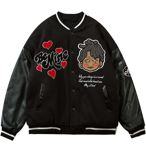 Jacket Men Furry Letter Star Leather Oversized Bomber Coats Couple All-match College Style High Street Baseball Outwear