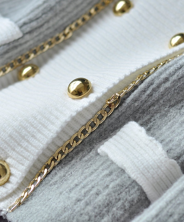 Fall Winter Knit Cardigan England Style O-Neck Double Breasted Long Sleeve Temperament Luxury Chain Women Sweater Outwear