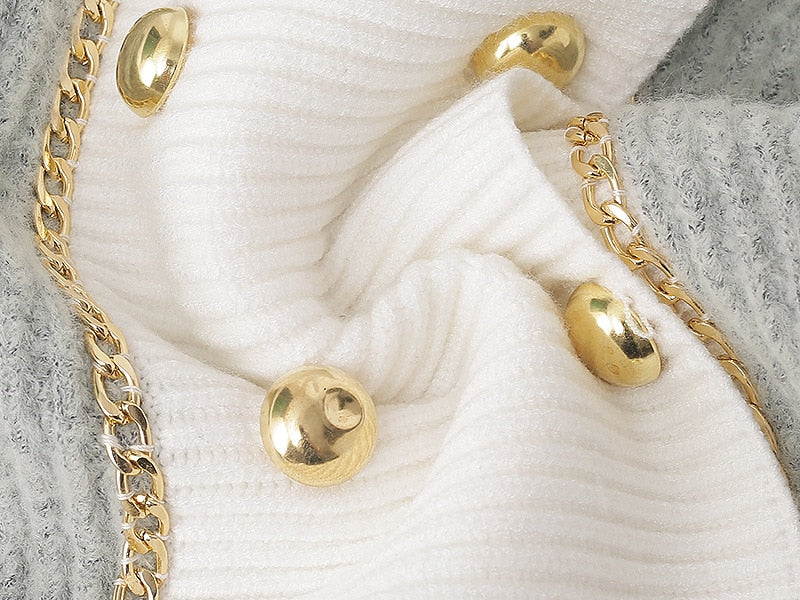 Fall Winter Knit Cardigan England Style O-Neck Double Breasted Long Sleeve Temperament Luxury Chain Women Sweater Outwear