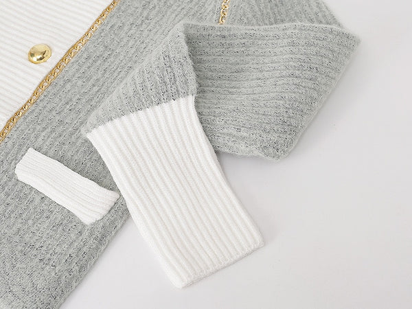 Fall Winter Knit Cardigan England Style O-Neck Double Breasted Long Sleeve Temperament Luxury Chain Women Sweater Outwear