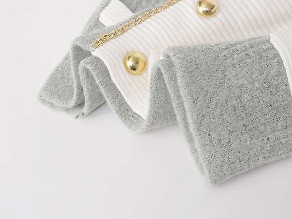 Fall Winter Knit Cardigan England Style O-Neck Double Breasted Long Sleeve Temperament Luxury Chain Women Sweater Outwear