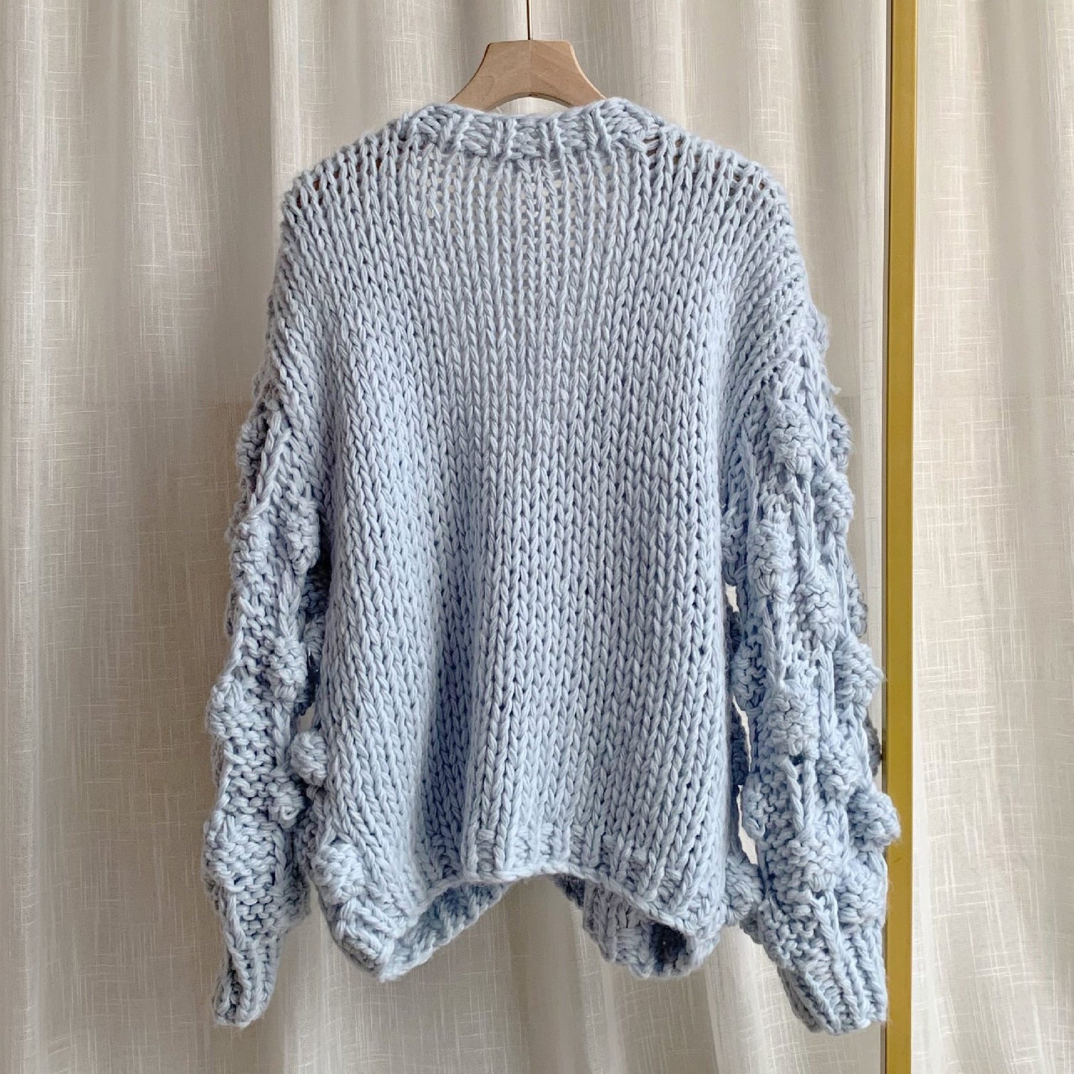 Runway Personality Women's Handmade Balls Sweater Women Coarse Wool Cropped Cardigan V-neck Casual Thick Winter Coat